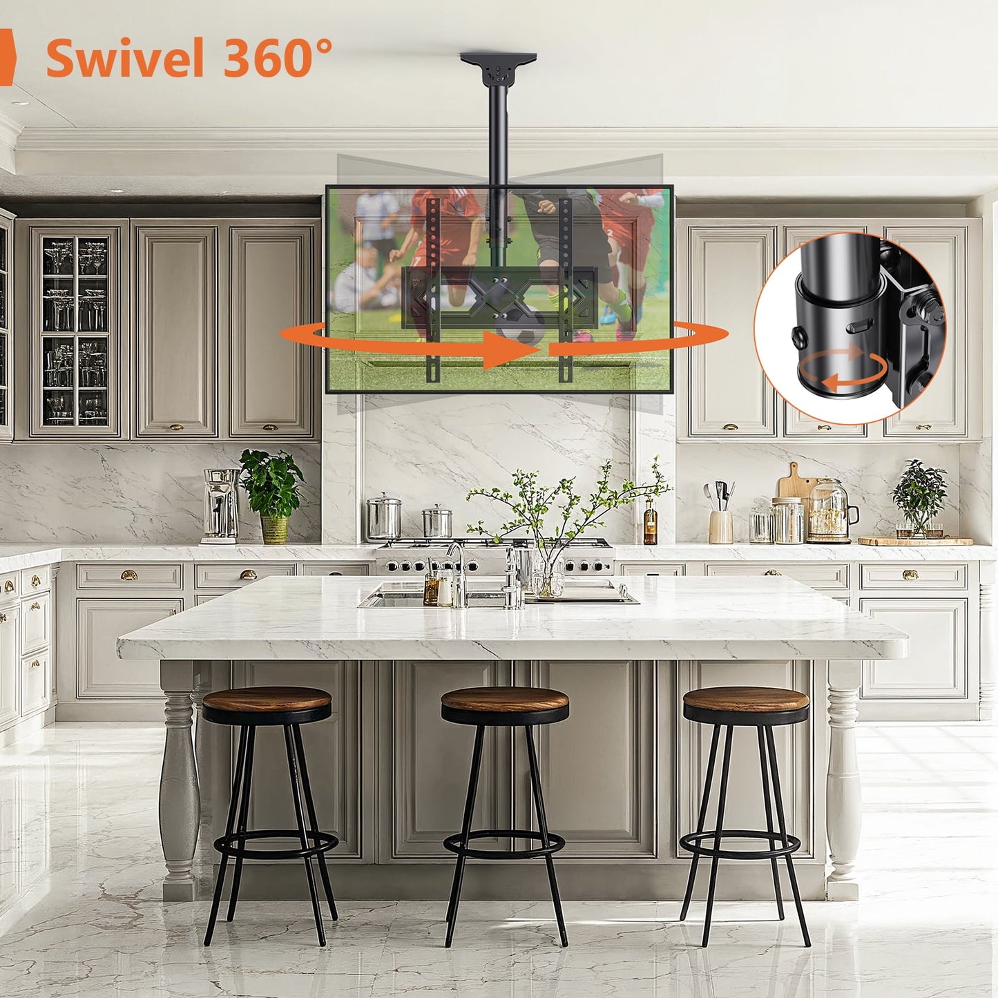 MountFTV Ceiling TV Mount for 26-70 inch TVs ,6 Adjustable Height Setting Full Motion Hanging TV Wall Mount Bracket, Holds up to 110lbs, Max 400x400mm