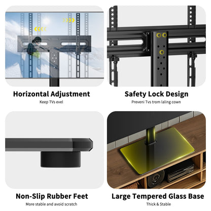 MountFTV Swivel Tabletop TV Stand for 24-60 inch TVs, 50 degrees Swivels Adjustable Tabletop TV Stand with Tempered Glass Base, Holds up to 99lbs, Max 400x400mm