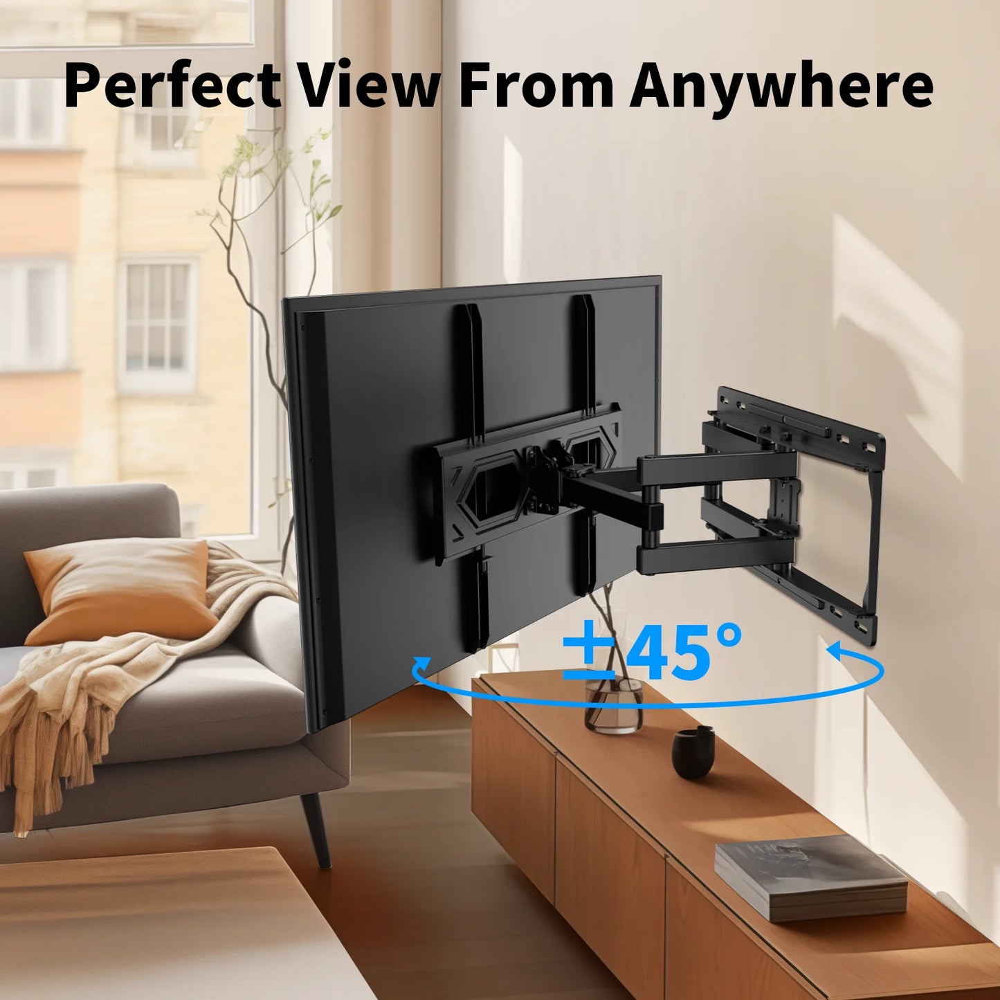 MountFTV Full Motion TV Wall Mount for 26-70 inch TVs Bracket, Max 400x400mm, Hold up to 100lbs, Support Swivel, Tilt, Level Adjustment