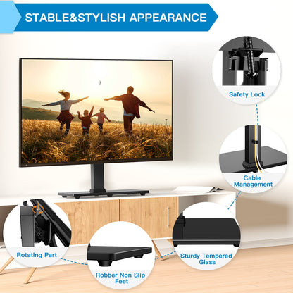 MountFTV Universal Swivel Tabletop TV Stand for 37-75 inch TVs, Desktop TV Base Stand with Height Adjustable, Hold up to 99LBS, Max 600x400mm