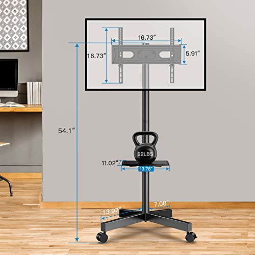 PERLESMITH Mobile TV Stand for 23-60 Inch LCD LED Flat/Curved Panel Screen TVs, Tilt TV Cart Holds up to 88Lbs Portable TV Stand with Laptop Shelf Rolling Floor TV Stand Max VESA 400x400mm (PSTVMC06)