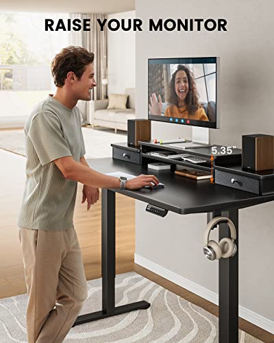 ErGear Electric Standing Desk with Double Drawers, 48x24 Inches Adjustable Height Sit Stand Up Desk, Home Office Desk Computer Workstation with Storage Shelf, Black