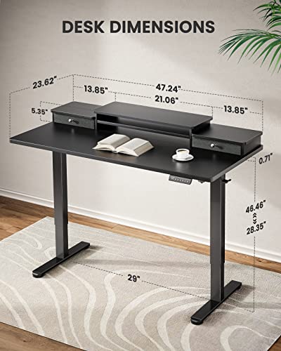 ErGear Electric Standing Desk with Double Drawers, 48x24 Inches Adjustable Height Sit Stand Up Desk, Home Office Desk Computer Workstation with Storage Shelf, Black