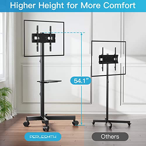 PERLESMITH Mobile TV Stand for 23-60 Inch LCD LED Flat/Curved Panel Screen TVs, Tilt TV Cart Holds up to 88Lbs Portable TV Stand with Laptop Shelf Rolling Floor TV Stand Max VESA 400x400mm (PSTVMC06)