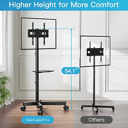 PERLESMITH Mobile TV Stand for 23-60 Inch LCD LED Flat/Curved Panel Screen TVs, Tilt TV Cart Holds up to 88Lbs Portable TV Stand with Laptop Shelf Rolling Floor TV Stand Max VESA 400x400mm (PSTVMC06)